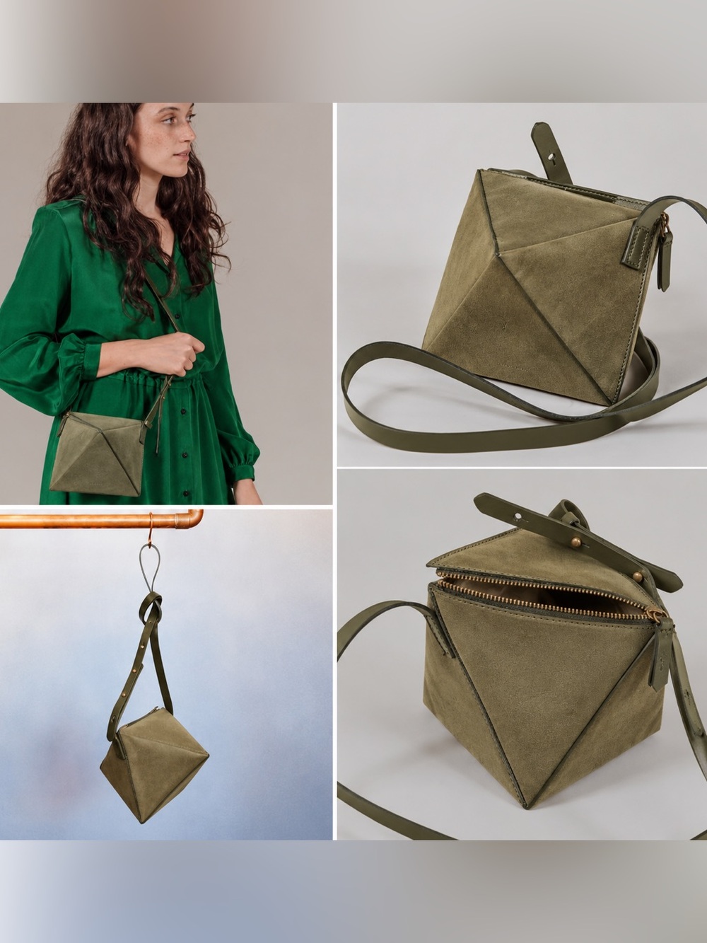 VereVerto Octa Geometric Convertible Suede Crossbody Wristlet Olive NWT RARE